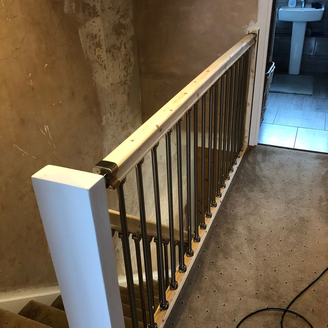 pine and chrome stair
