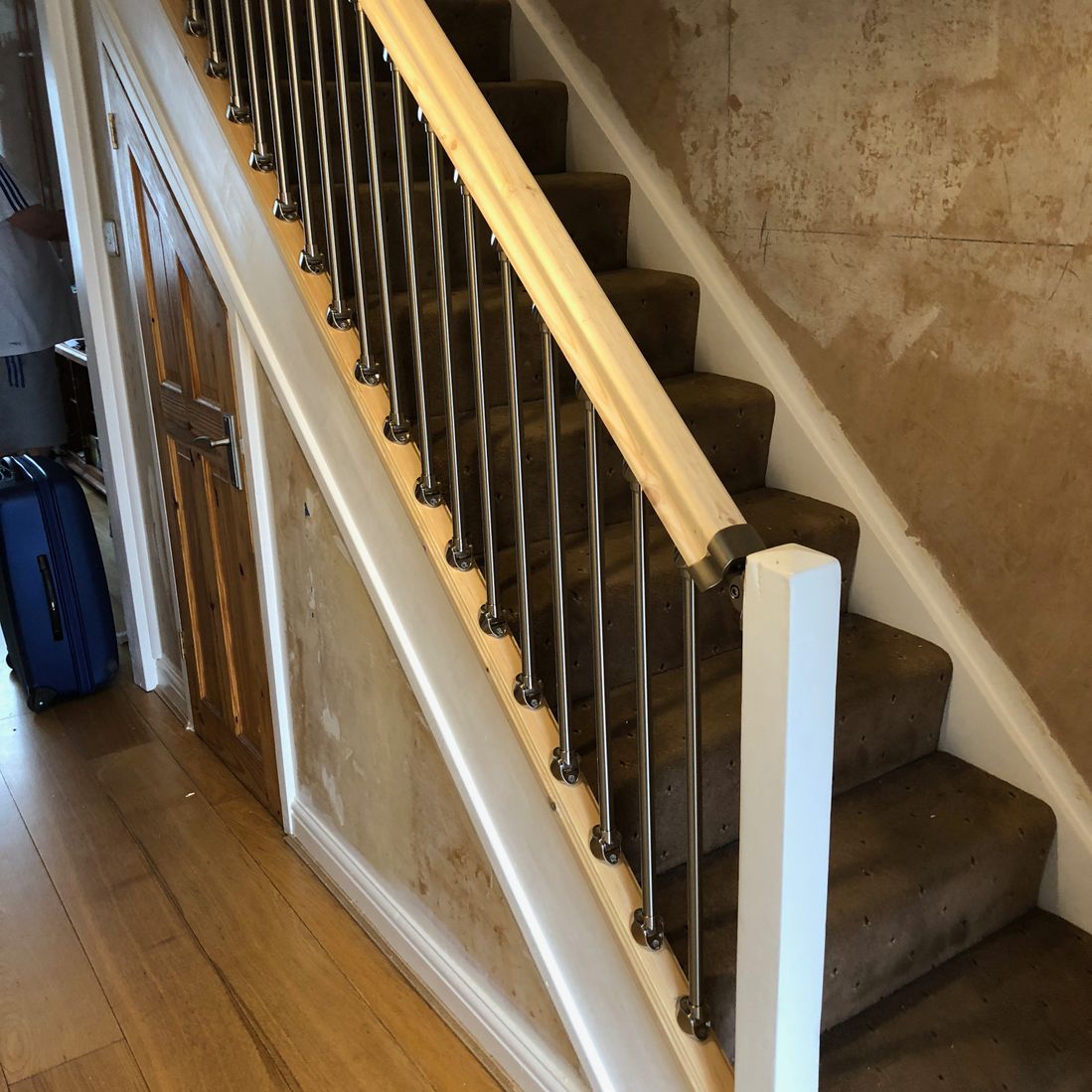 pine and chrome staircase